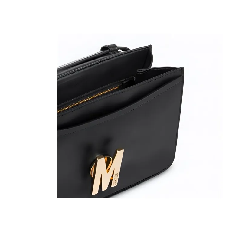 MOSCHINO Cow Leather Shoulder Bag Women's Black-4