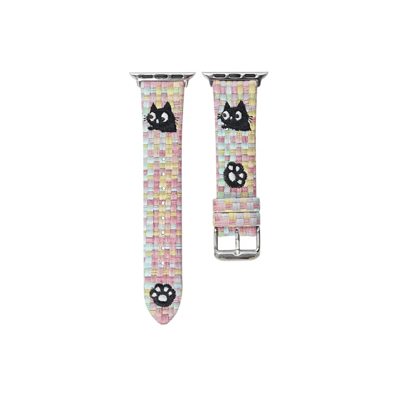 PULAISI Apple Compatibility Watch Band 220mm Plaid Material-0