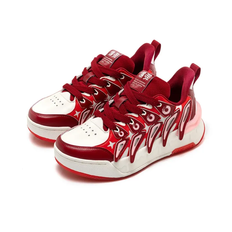 ONEMIX Slip Resistant Shock Absorbers With Abrasion Resistant Properties Low Top Skateboard Shoes Unisex Rosefinch Red-2