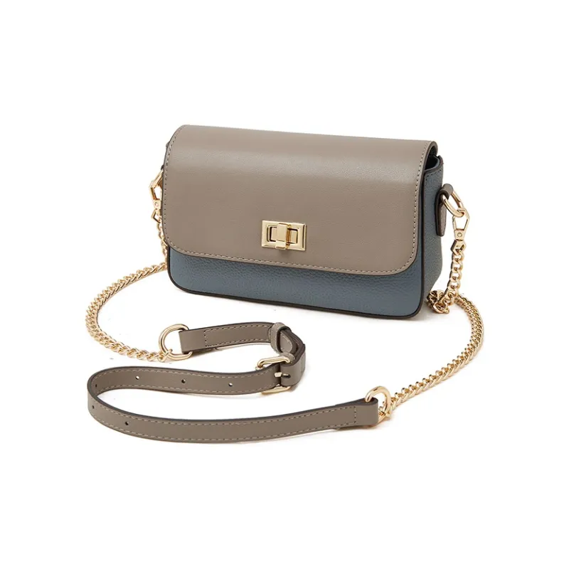 Old Man's Head Cow Leather Shoulder Bag, Crossbody Bag Small Size Women's Khaki Blue-9