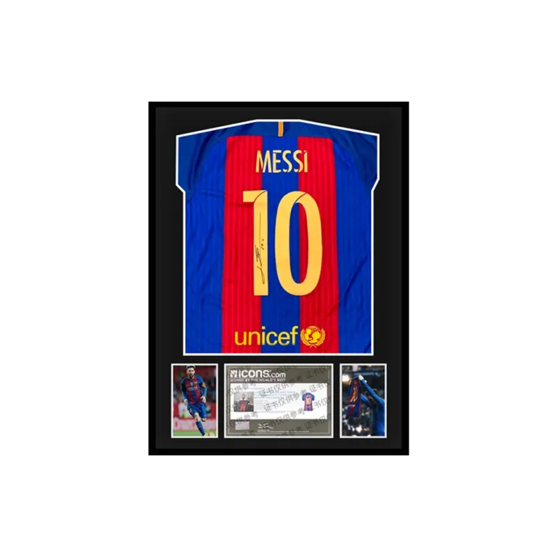 Three For 2016-17 Barcelona Team Jersey Icons Certificate Framed Outer Frame Approximately 65x85cm-0