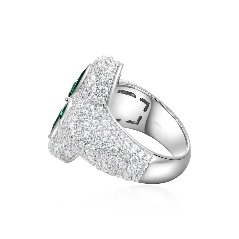 APORRO Lucky Handcrafted Full Rhinestone Embellished Rings Unisex Plated 18K White Gold-3