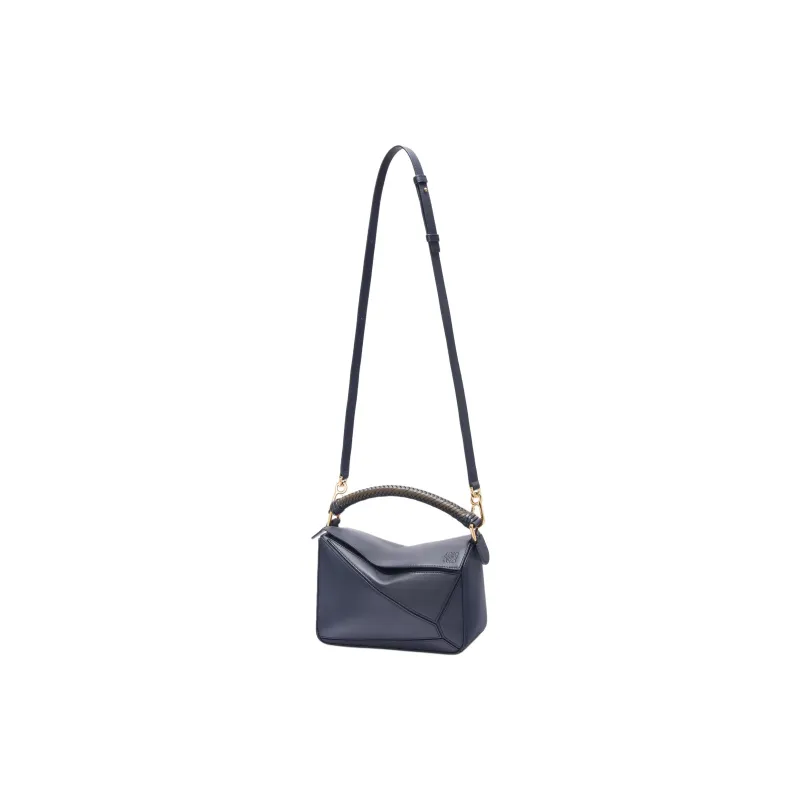 LOEWE Puzzle Calfskin One Shoulder Handbag Small Size Women's Deep Ink & Dark Khaki-1