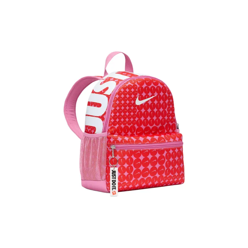 Nike Brasilia Polyester Backpack Mini Kids' Magic Flamingo With Leather Kant Red & White-1