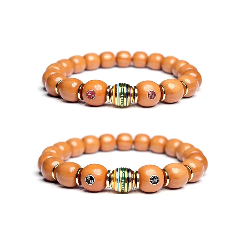 MOUNTAINS AND MANS Monkey Head Walnut New Chinese Style Good Luck Beaded Bracelet Unisex-7