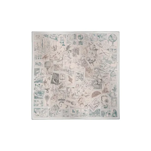 HERMES Silk Scarves Unisex Beige