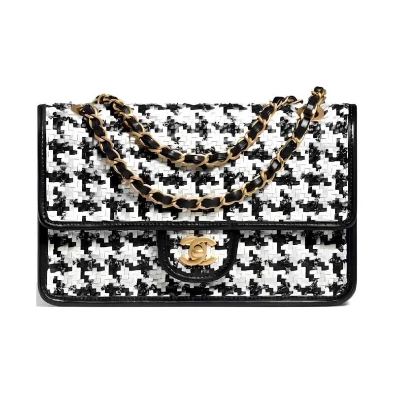 CHANEL Lambskin Flap Bag, Crossbody Bag, Shoulder Bag Women's Black & White-2