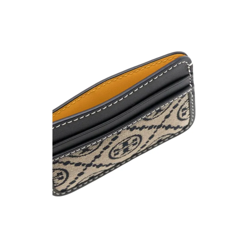 TORY BURCH Woven Jacquard With Leather Trim Card Holder Women's Blue-4