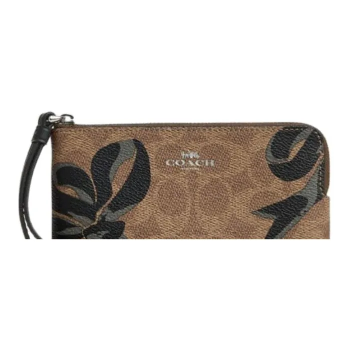 COACH Coated Canvas Clutch Mini Women's Tan & Black-3