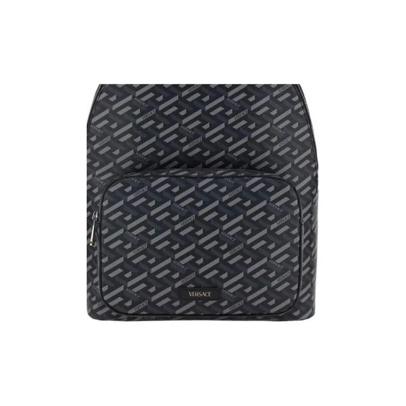 VERSACE Coated Canvas With Calfskin Backpack Regular Men's Black/Gray-5