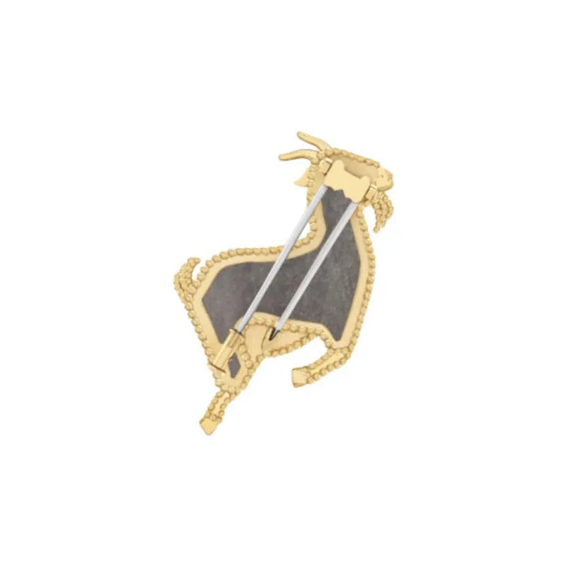 Van Cleef & Arpels 18K Gold Obsidian With Silver Sheen Mother Of Pearl Onyx Brooches Unisex Gold-1