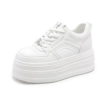 BAFFN Slip Resistant Lightweight Height Increasing Low Top Skateboard Shoes Women's White