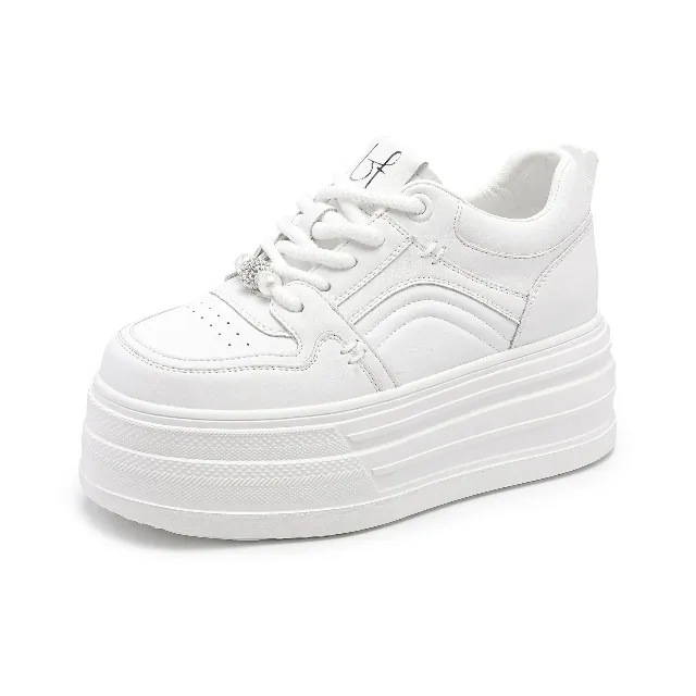 BAFFN Slip Resistant Lightweight Height Increasing Low Top Skateboard Shoes Women's White-0