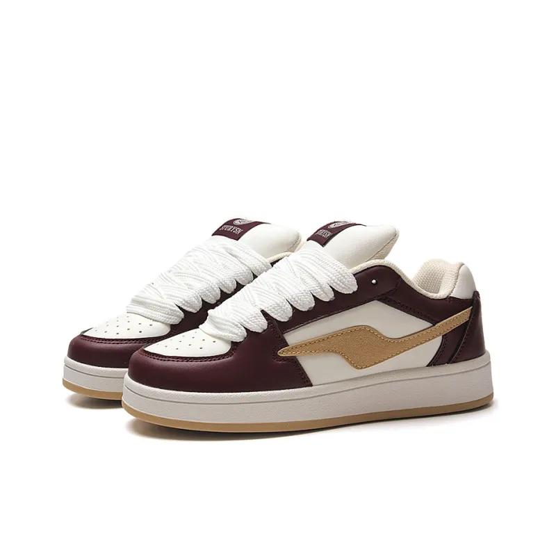 STUR YSN Low Top Skateboard Shoes Women's White Gold Burgundy-2