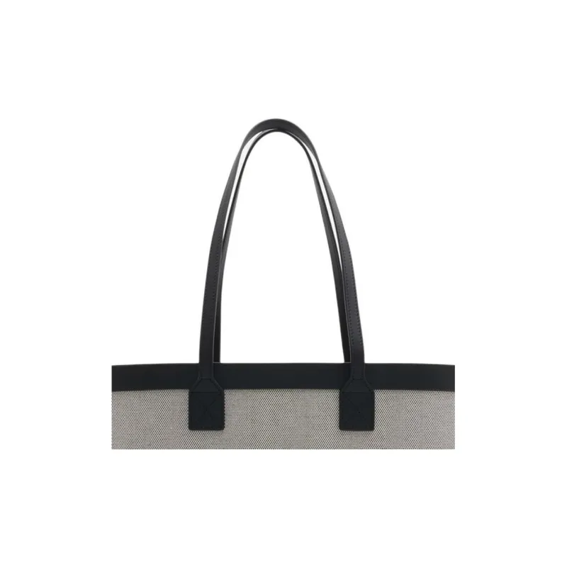 Burberry Canvas With Smooth Calfskin Tote Bag Shopping Bag Handbag Medium Size Women's Black-4