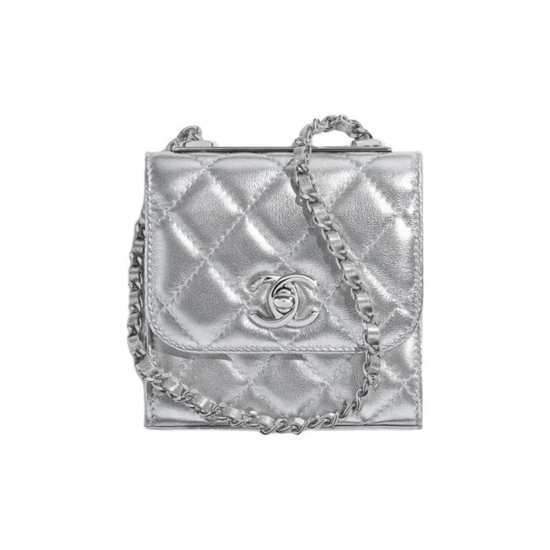 CHANEL Trendy CcWOC Sheepskin Shoulder Bag, Crossbody Bag Mini Women's Silver-0