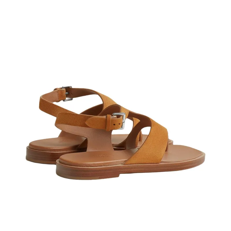 HERMES Karen One Strap Sandals Women's Brown-3