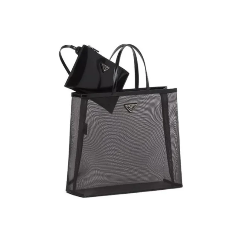 PRADA Leather Tote Bag Shopping Bag Combo One Shoulder Handbag Regular Women's Black-2