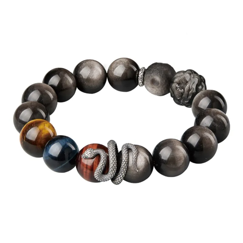 Moonstone Edge Obsidian Bracelets Unisex-13