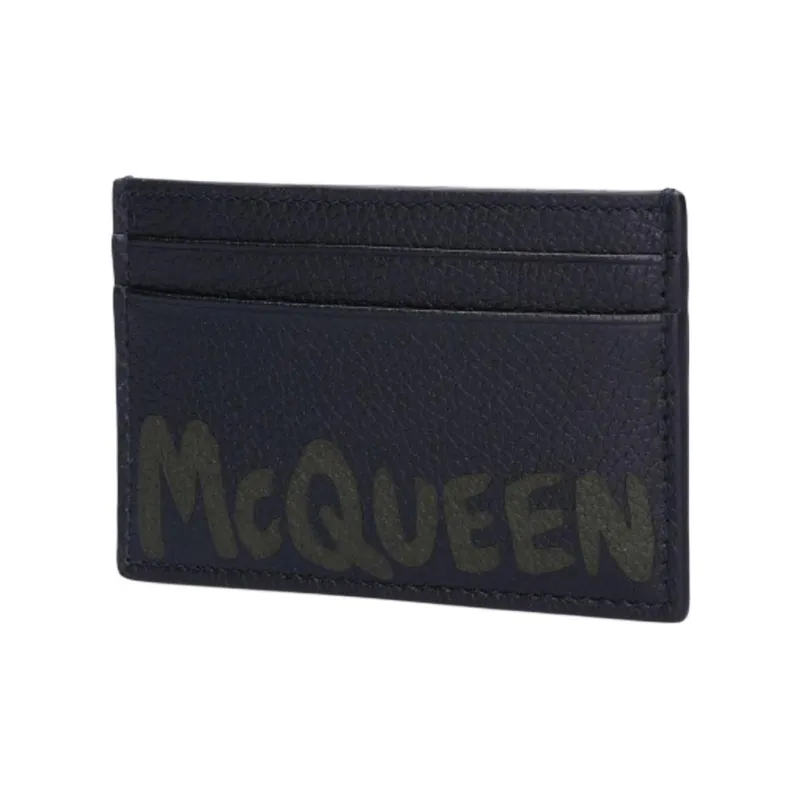 Alexander McQueen Calfskin Card Clip Card Holder Men's Black & Green-1