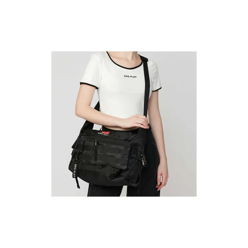 CDG Play Oxford Messenger Bag Crossbody Bag Shoulder Bag Medium Size Unisex Black-1