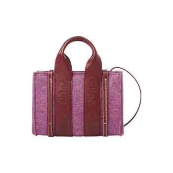 Chloe Woody Cow Leather Tote Bag Shopping Bag Shoulder Bag Crossbody Bag Handbag Mini Women's Purple/Burgundy