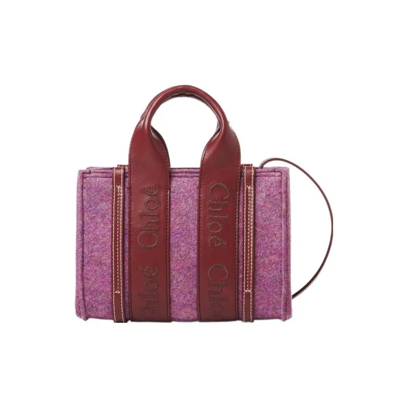 Chloe Woody Cow Leather Tote Bag Shopping Bag Shoulder Bag Crossbody Bag Handbag Mini Women's Purple/Burgundy-0