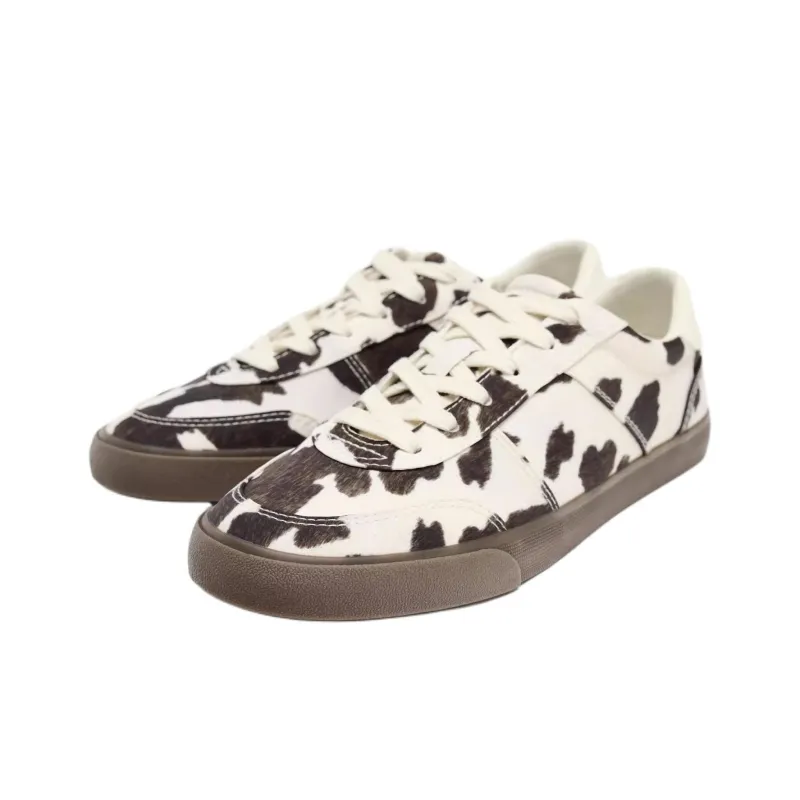 ZARA Low Top Skateboard Shoes Women's White Brown-1