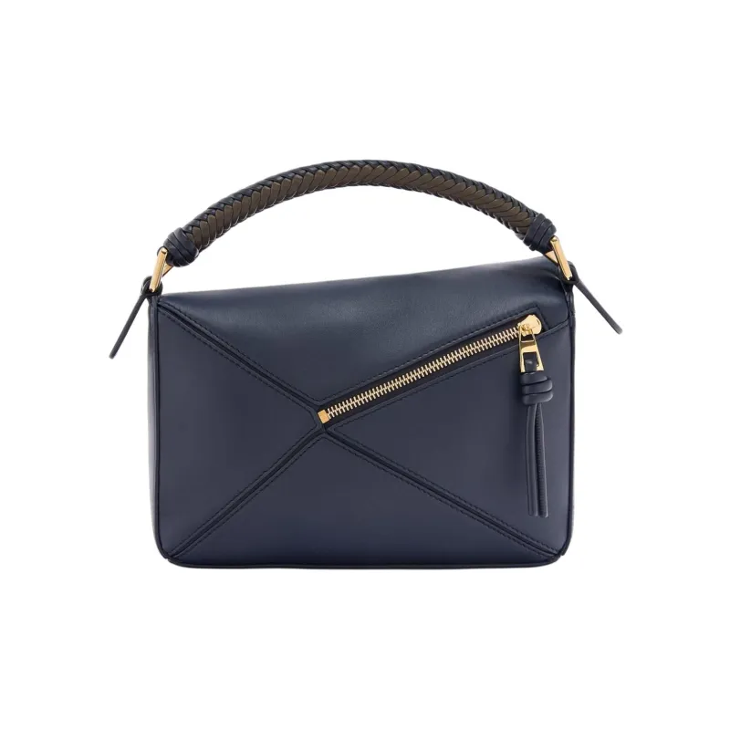 LOEWE Puzzle Calfskin One Shoulder Handbag Small Size Women's Deep Ink & Dark Khaki-5