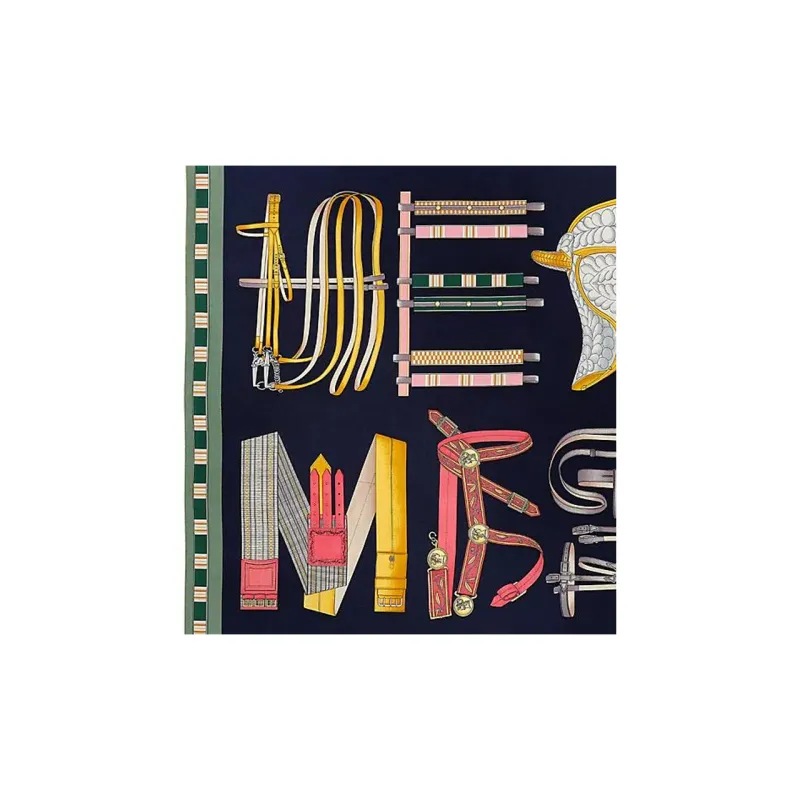 HERMES Cashmere Shawls Women's Navy Blue/Dark Olive Green-1