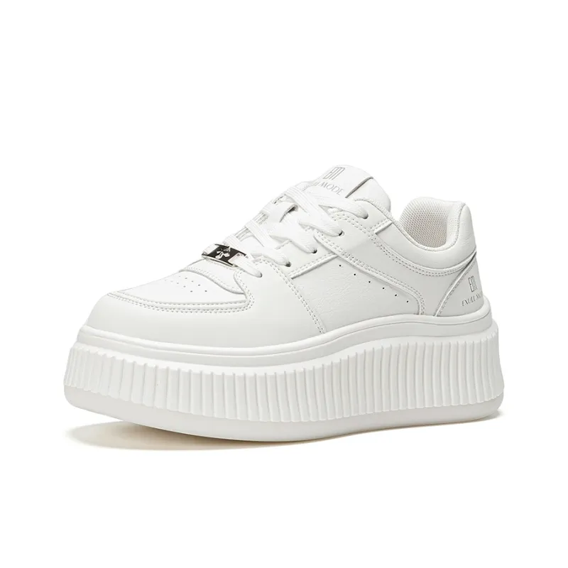 EXULL Q Coverage Impact Resistance Height Increasing Low Top Skateboard Shoes Women's White-1