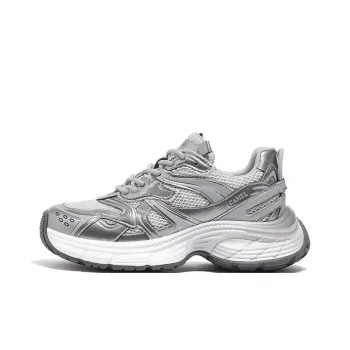 CAMEL Breathable Height Increasing Mid Top Chunky Sneakers Women's Silver