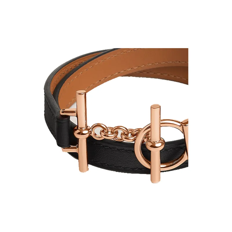 HERMES Calfskin Bracelets Unisex Black-1