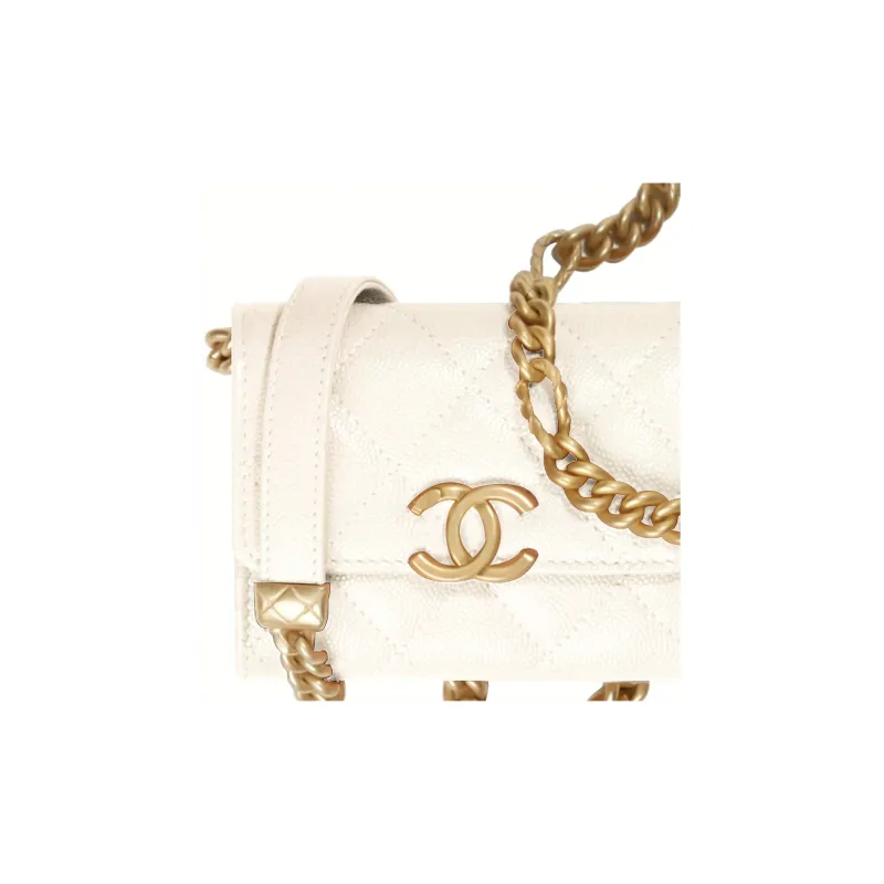 CHANEL Grain Embossed Calfskin Coin Purse, Clutch, Shoulder Bag, Crossbody Bag Women's White-1