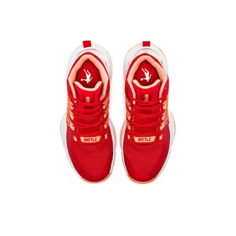 QIAODAN Anti-Slip And Wear-Resistant Breathable Mid-Top Basketball Shoes Men's Red Orange-2