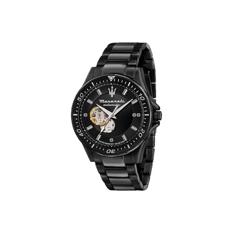 Maserati Wrist Watch Mechanical Movement Stainless Steel Watchband 44mm Black Dial Men's Watches-5