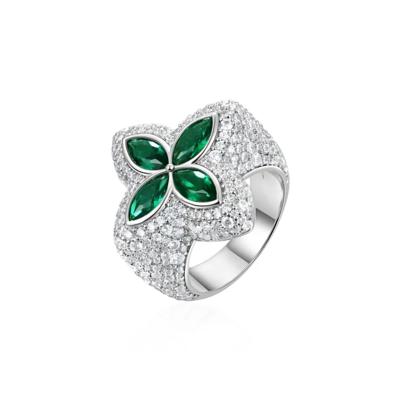 APORRO Lucky Handcrafted Full Rhinestone Embellished Rings Unisex Plated 18K White Gold-2