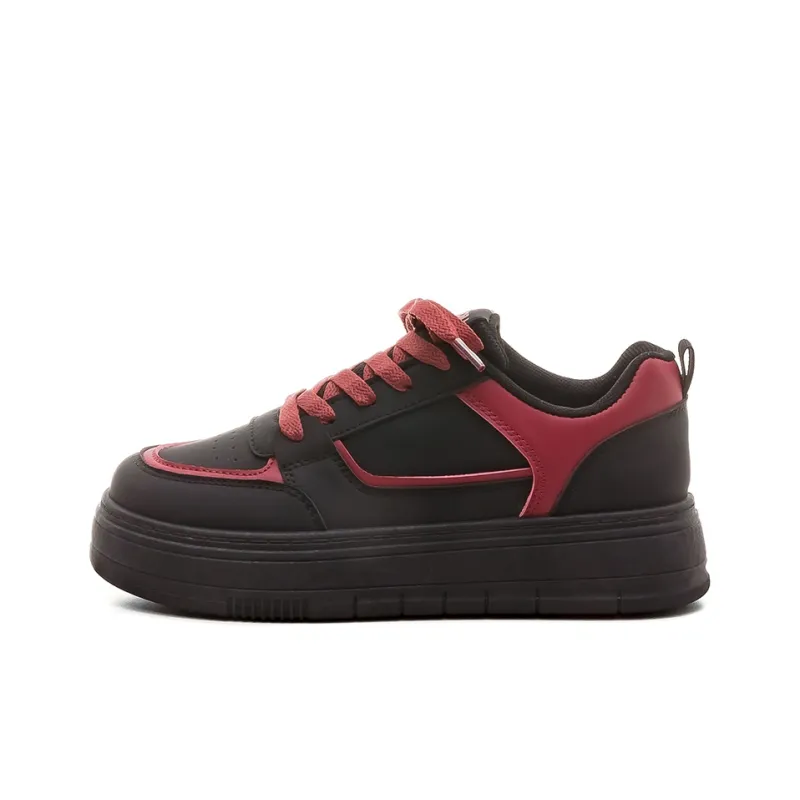 HUANQIU Anti Slip And Wear Resistant Lightweight Low Top Skateboard Shoes Women's Black Red-0