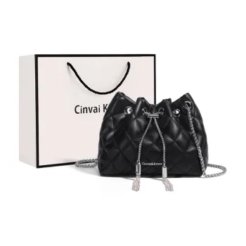 CinvaiKrose Cow Leather With Synthetic Leather Shoulder Bag Crossbody Bag Bucket Bag Small Size Women's Black/Ecru