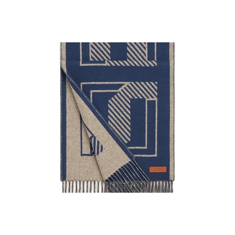 HERMES Cashmere Knit Scarves Women's Ink Blue-1