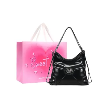 ONE TIME Synthetic Leather Backpack Women's Black Oil Wax