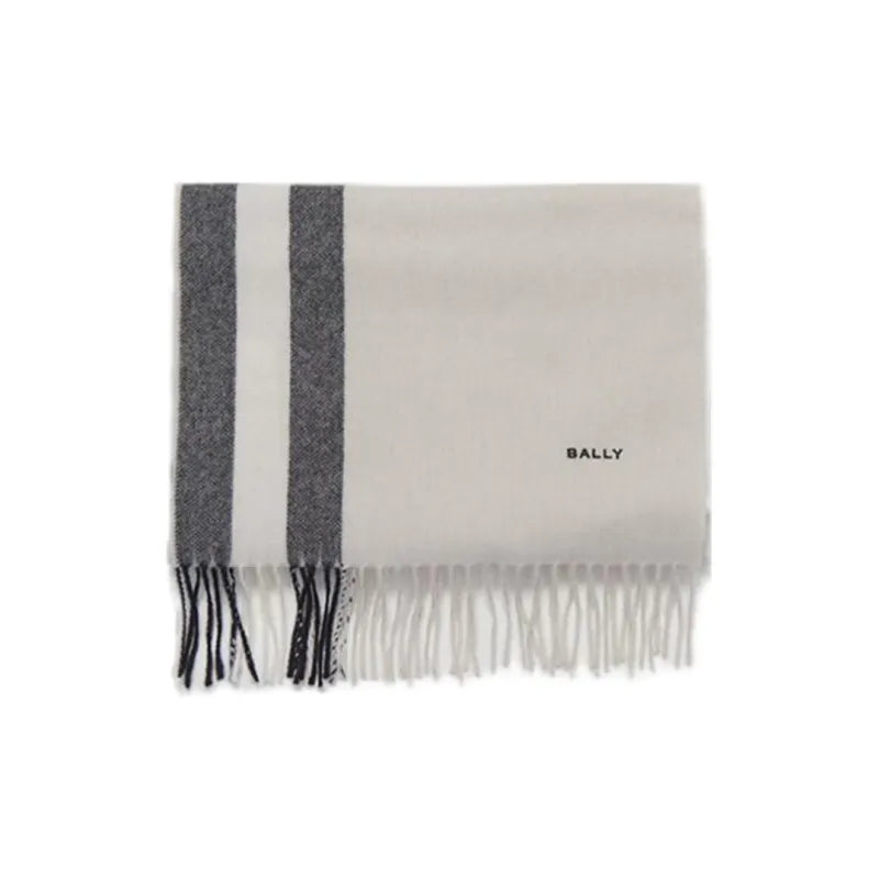 BALLY Milu Wool Knit Scarves Unisex Ecru/Black-1