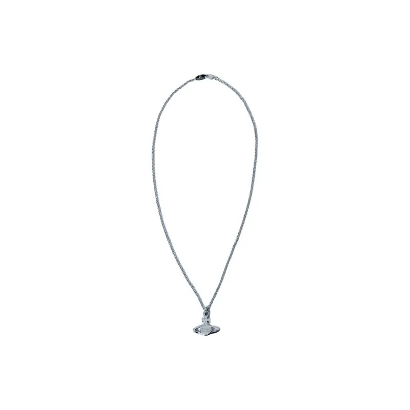 Vivienne Westwood Brass Saturn Styling Stud Design Black Base White Diamond Necklace Unisex Silver/gun Grey-1