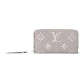 LOUIS VUITTON Zippy Cow Leather Wallet Women's Gray & White Quartz