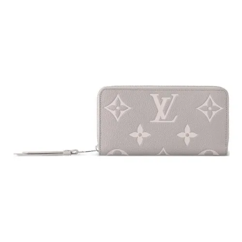 LOUIS VUITTON Zippy Cow Leather Wallet Women's Gray & White Quartz