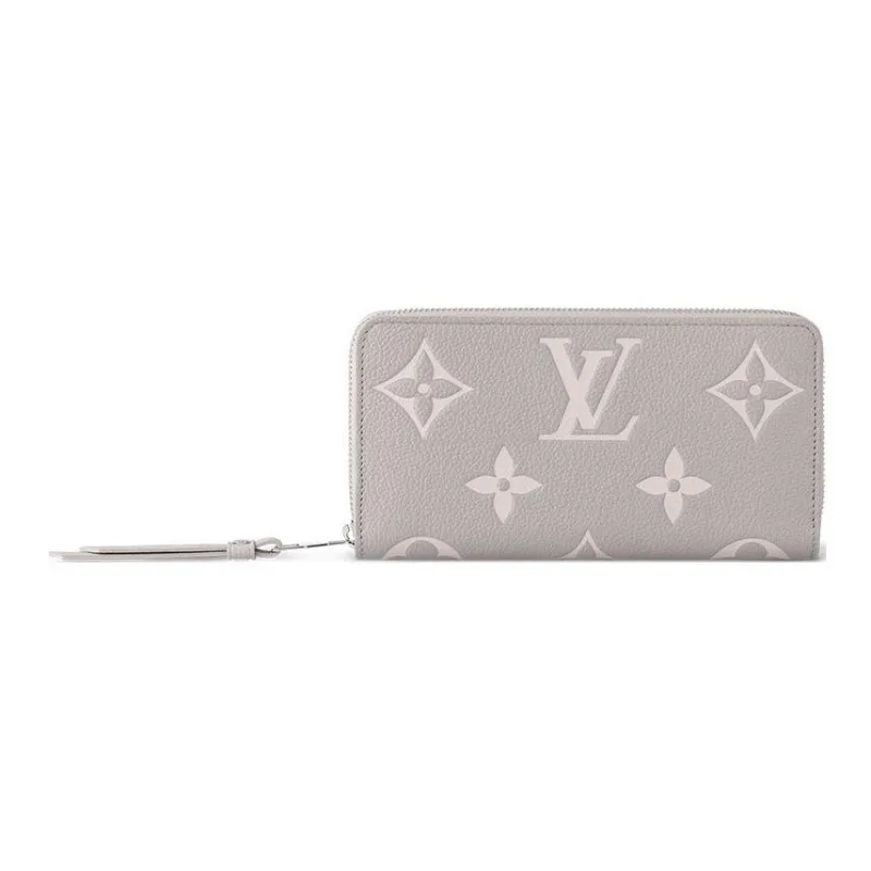 LOUIS VUITTON Zippy Cow Leather Wallet Women's Gray & White Quartz-0