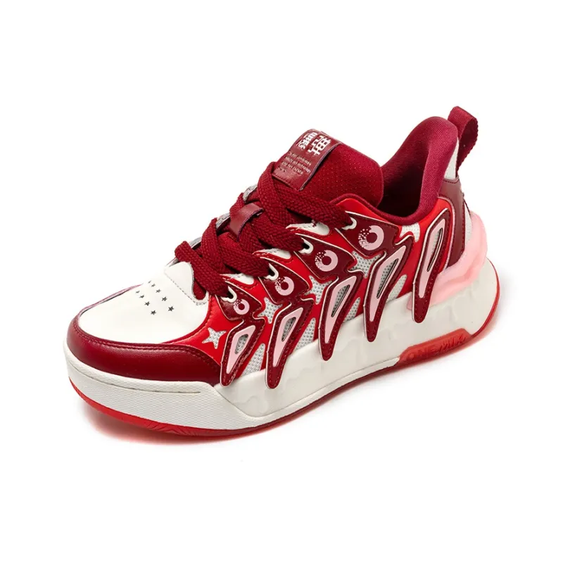 ONEMIX Slip Resistant Shock Absorbers With Abrasion Resistant Properties Low Top Skateboard Shoes Unisex Rosefinch Red-1