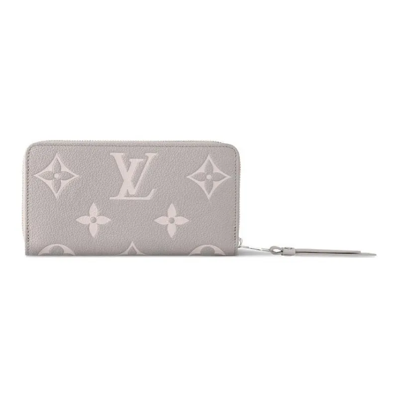 LOUIS VUITTON Zippy Cow Leather Wallet Women's Gray & White Quartz-2