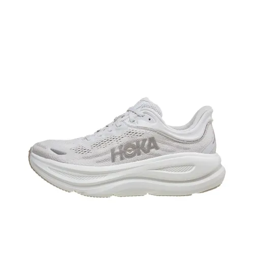 HOKA ONE ONE Bondi 9 Anti Slip Wear Resistant Low Top Running Shoes Women's White Silver