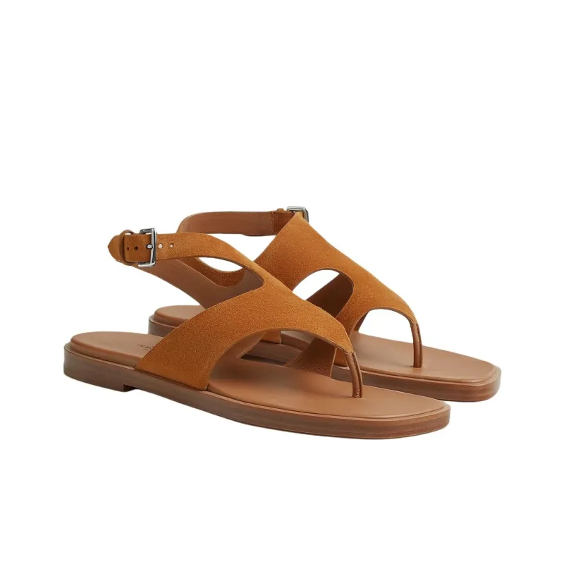 HERMES Karen One Strap Sandals Women's Brown-2